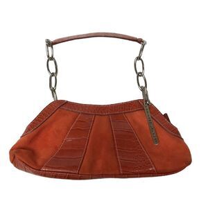 Chinese Laundry Y2K faux crocodile & orange mini baguette suede shoulder/handbag